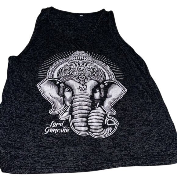 Lord Ganesha Graphic Sleeveless Tank Top Black Heather - Picture 1 of 5